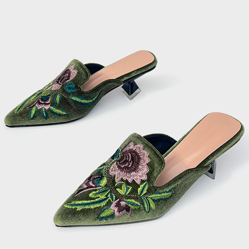 Embroidery Design Free - Embroidery Velour Women Shoes Woman Slippers