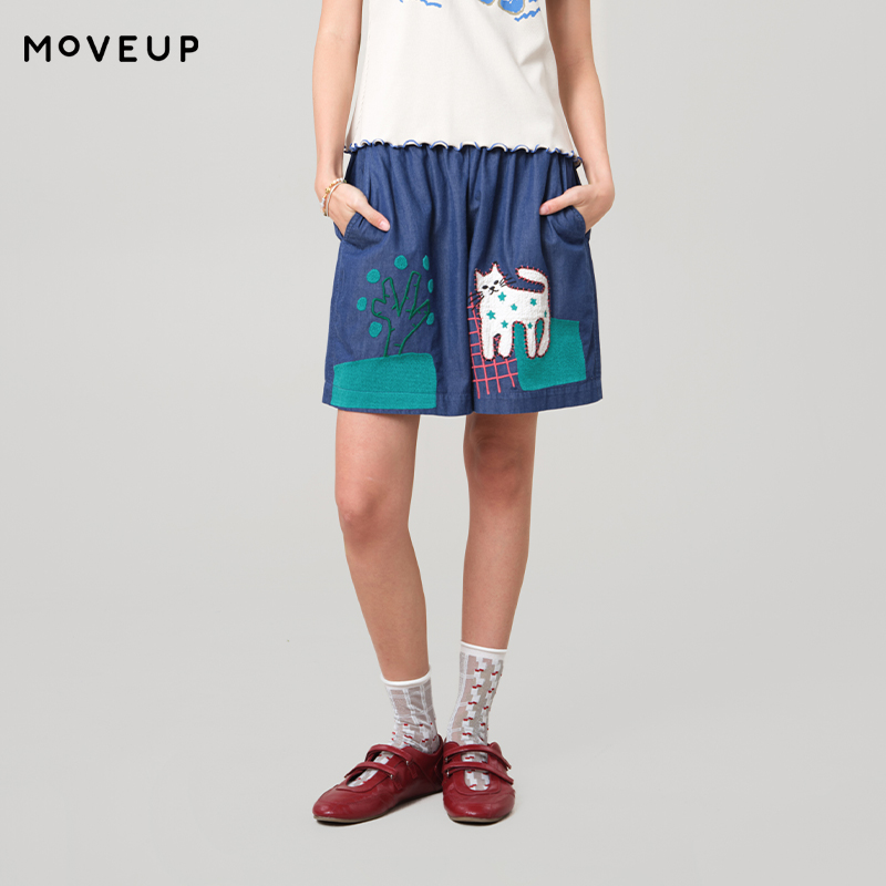 Embroidery Design Free - MOVEUP Casual Wide Leg Denim Shorts