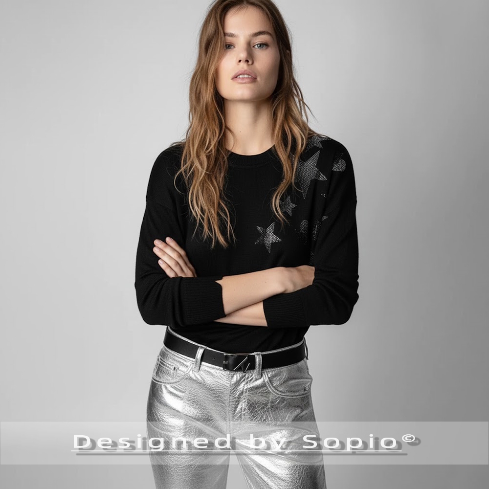 Embroidery Cardigan - Star Heart Strass Sweater Women Winter