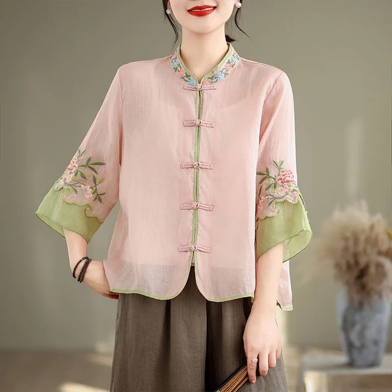 Summer Cotton And Hemp Art Ret - Embroidery Cardigan review and price