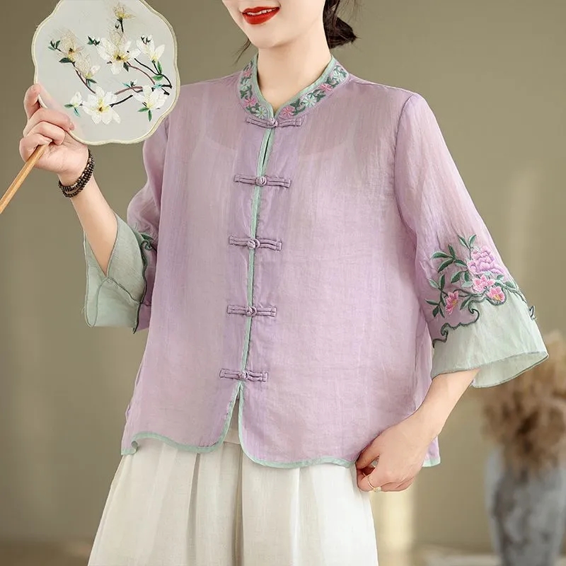 Summer Cotton And Hemp Art Ret - Embroidery Cardigan review and price
