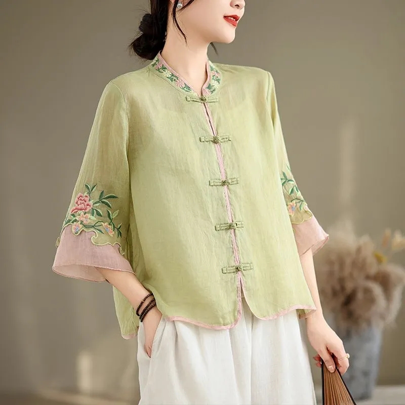 Summer Cotton And Hemp Art Ret - Embroidery Cardigan review and price