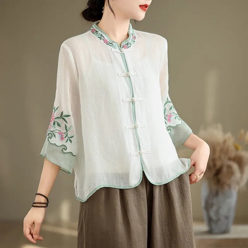 Summer Cotton And Hemp Art Ret - Embroidery Cardigan review and price