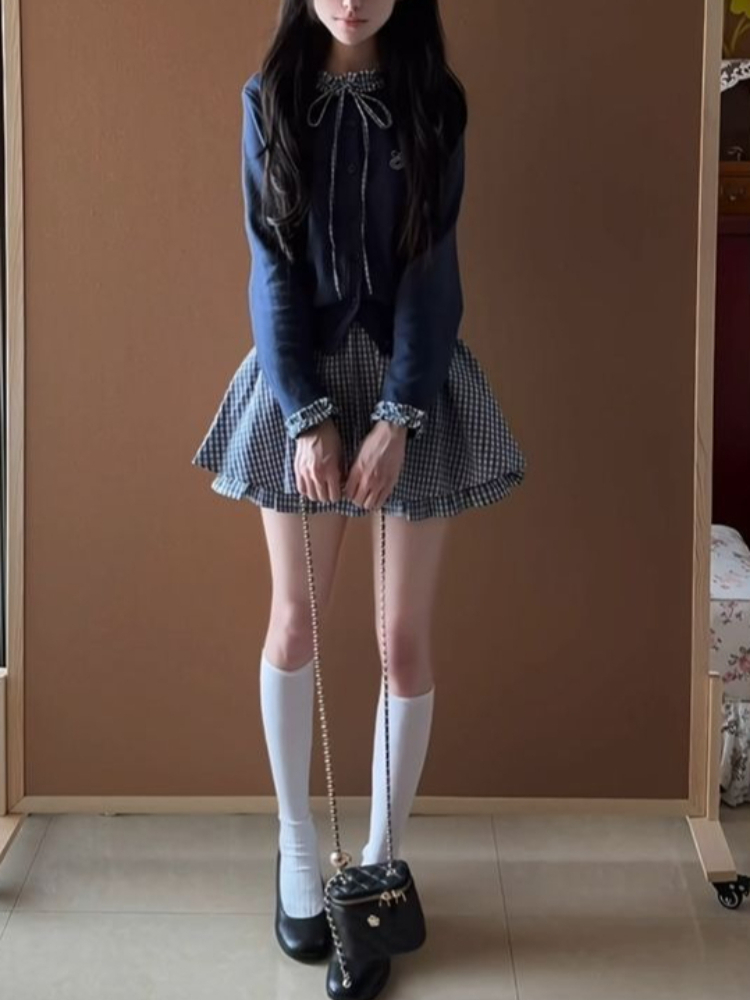 Japanese Preppy Sweet 2 Piece  - Embroidery Cardigan review and price