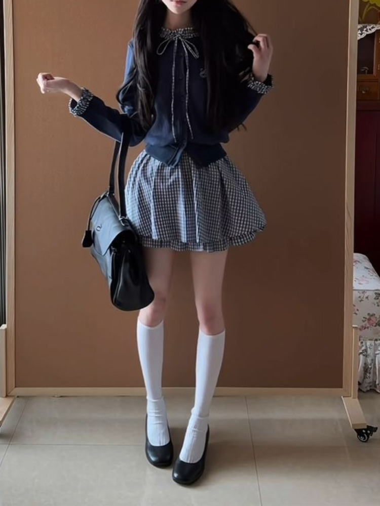 Japanese Preppy Sweet 2 Piece  - Embroidery Cardigan review and price