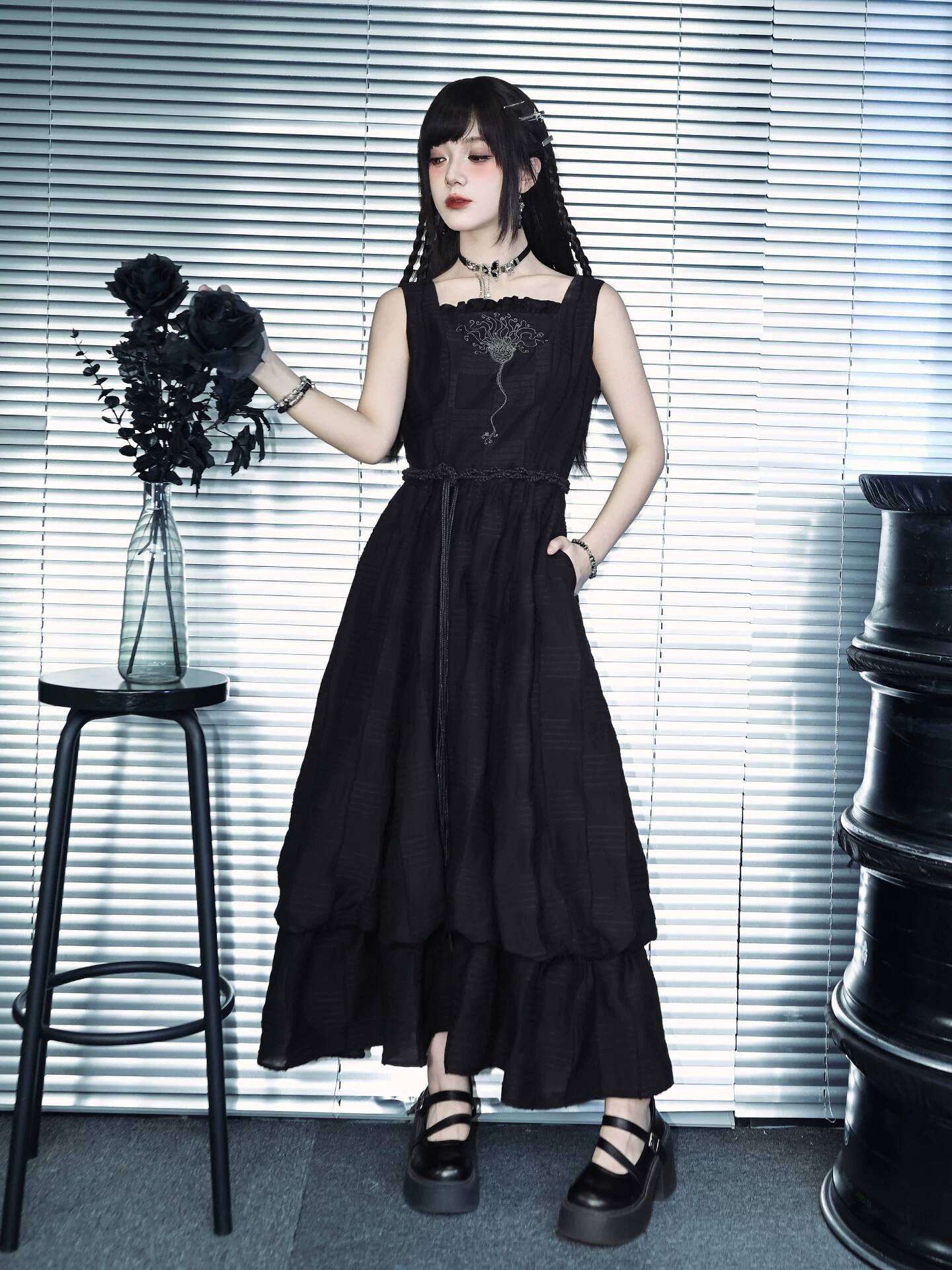 New Crinoid Embroidery Black D - Embroidery Dress review and price