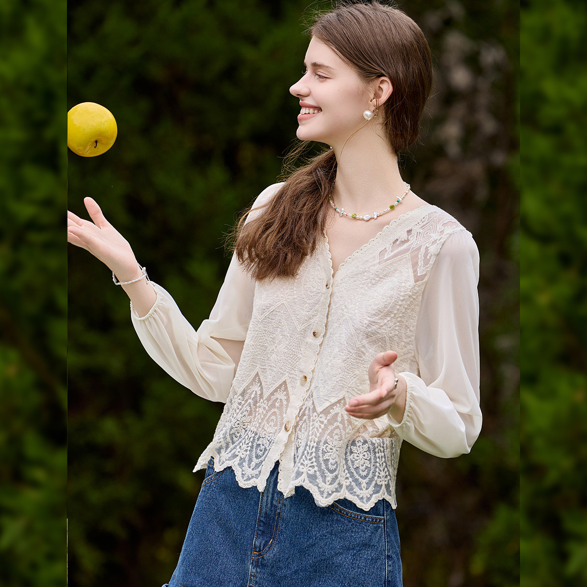 LOUIS YAO Sweet Lace V-neck Ca - Embroidery Cardigan review and price