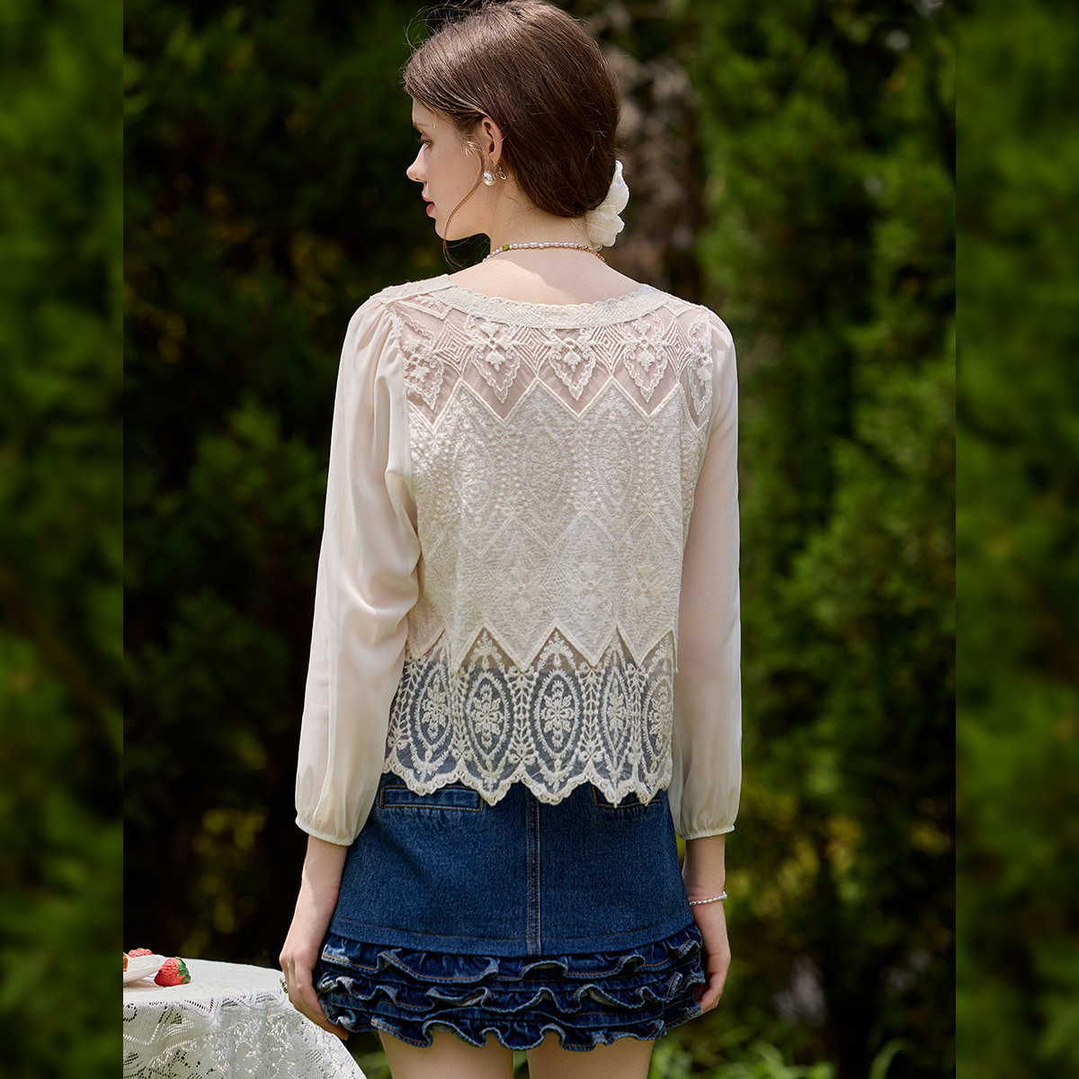 LOUIS YAO Sweet Lace V-neck Ca - Embroidery Cardigan review and price